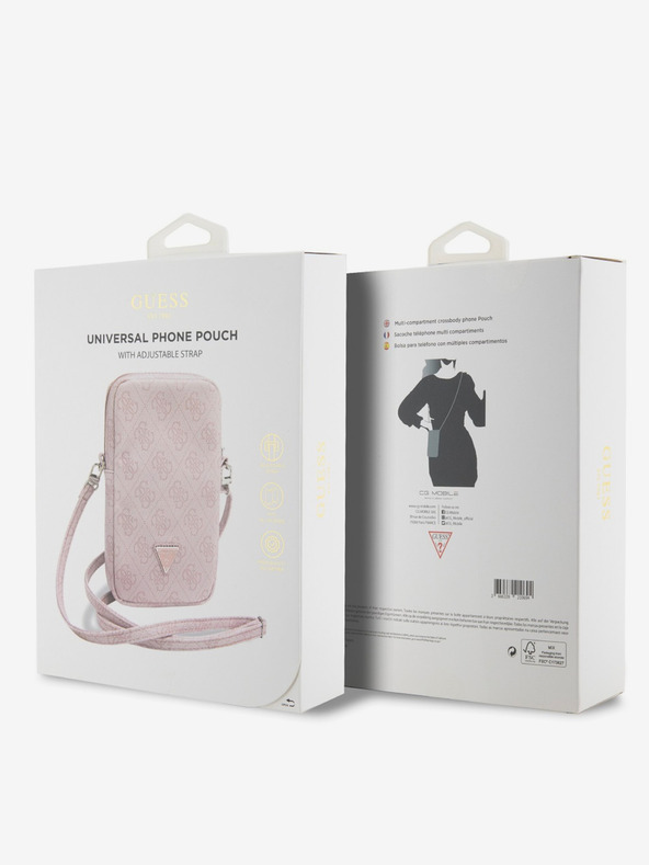 Guess PU 4G Triangle Logo Taška na Telefon se Zipem Pink Ovitek za telefon