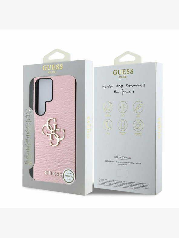 Guess Guess PU Grained 4G Metal Logo Back Cover za Samsung Galaxy S25 Ultra Pink