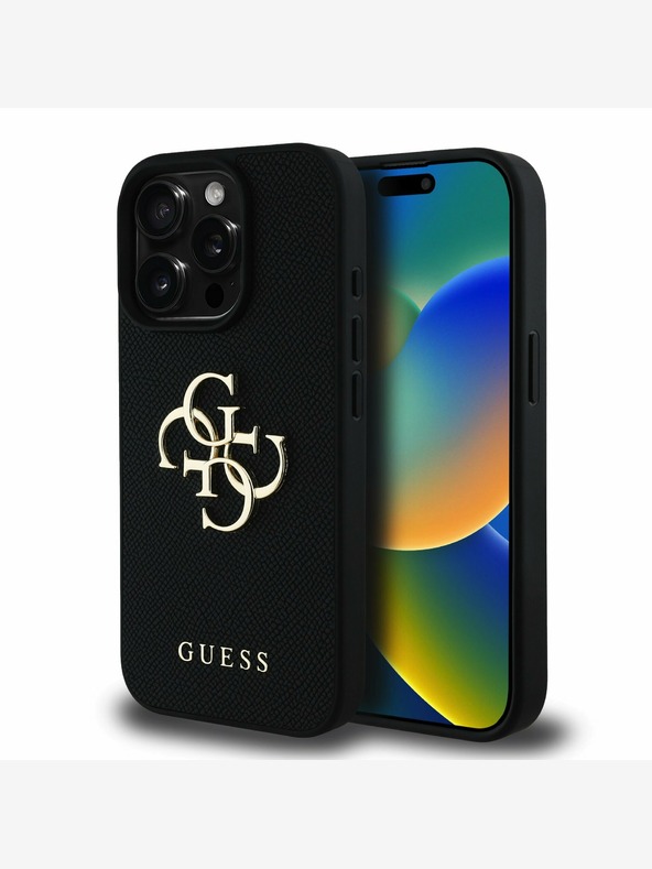 Guess Guess PU Grained 4G Metal Logo Back Cover za iPhone 15 Pro Black