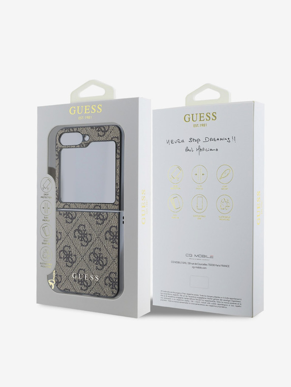 Guess Guess 4G hrbtni ovitek z okraski za Samsung Galaxy Z Flip 6 Brown