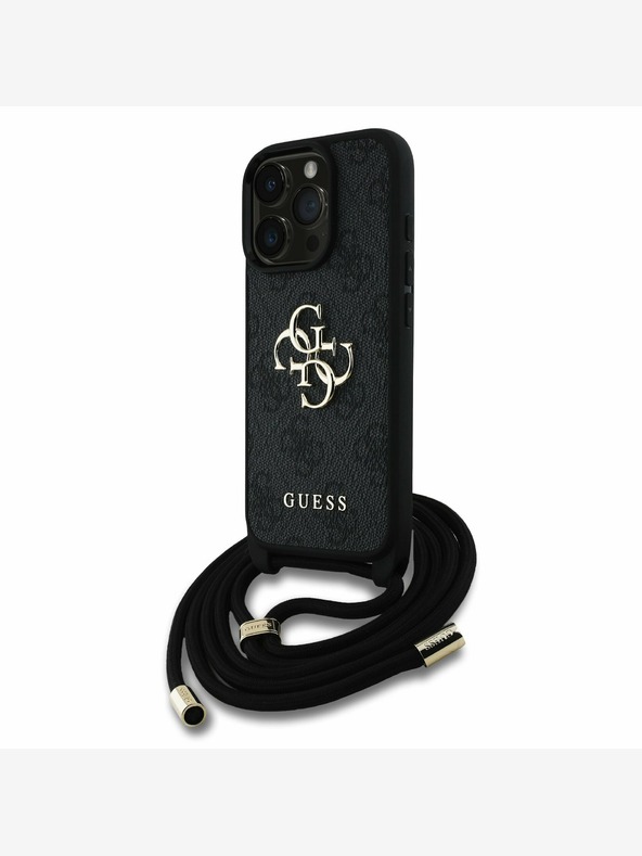 Guess Guess PU PU PU 4G kovinski logotip s pasom za križ za iPhone 15 Pro Black
