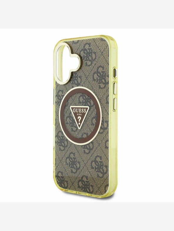 Guess Guess IML 4G Glitter in Triangle Logo MagSafe hrbtni ovitek za iPhone 16 Brown