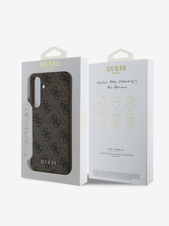 Guess Guess 4G hrbtni ovitek s šarmom za Samsung Galaxy S24 FE rjave barve