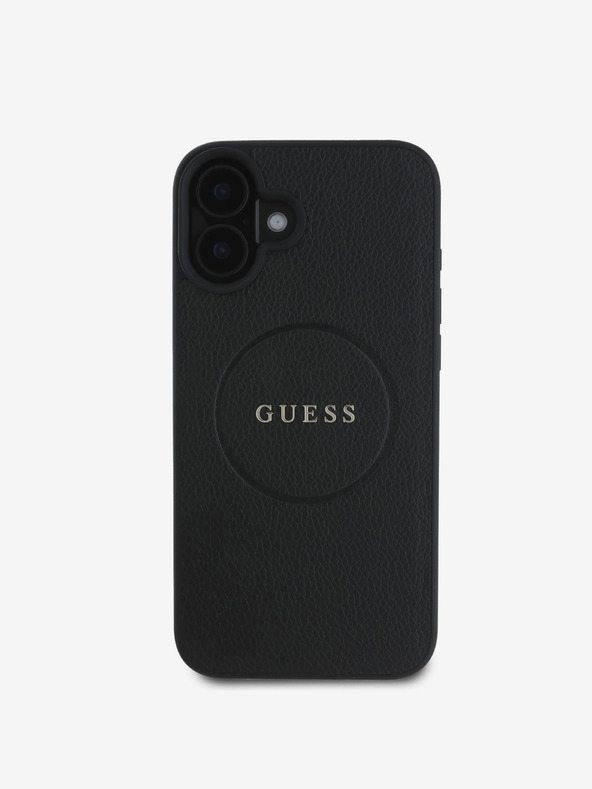 Guess Guess PU Grained Classic Logo MagSafe hrbtni ovitek za iPhone 16 Plus črn