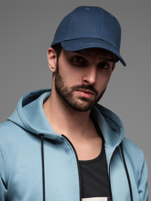 Ombre Clothing Moška enobarvna kapa modre barve Ombre Clothing