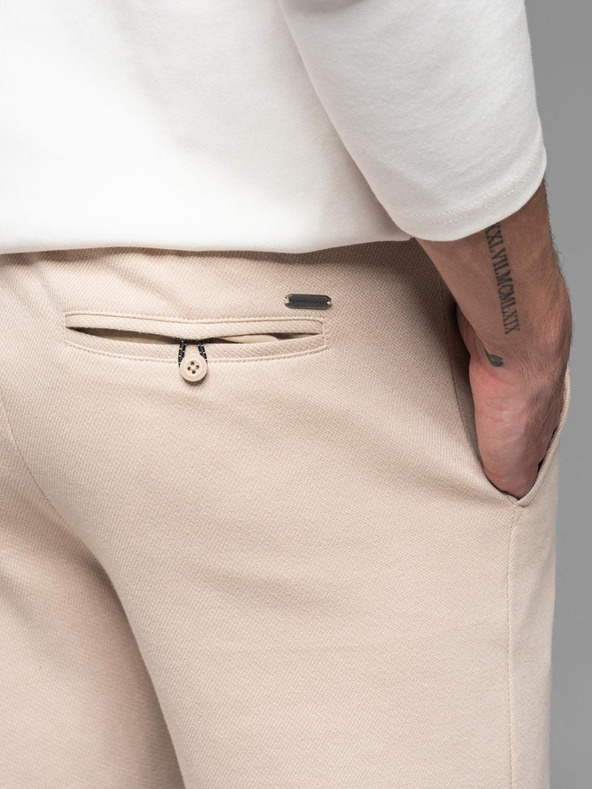 Ombre Clothing Moške bombažne športne hlače BASIC beige Ombre Oblačila