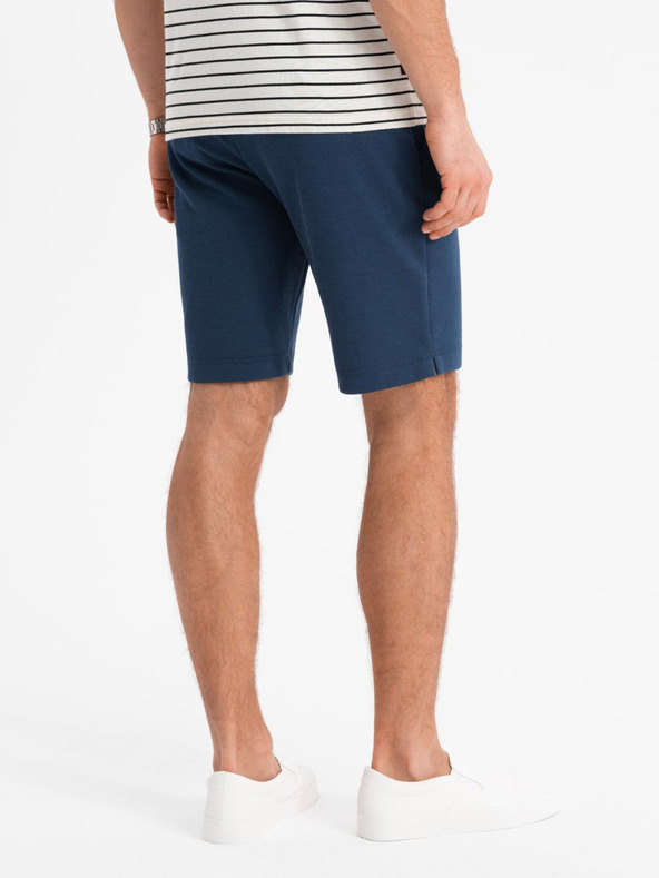 Ombre Clothing Moške kratke hlače SLIM FIT iz strukturirane melanžne pletenine modre barve Ombre oblačila