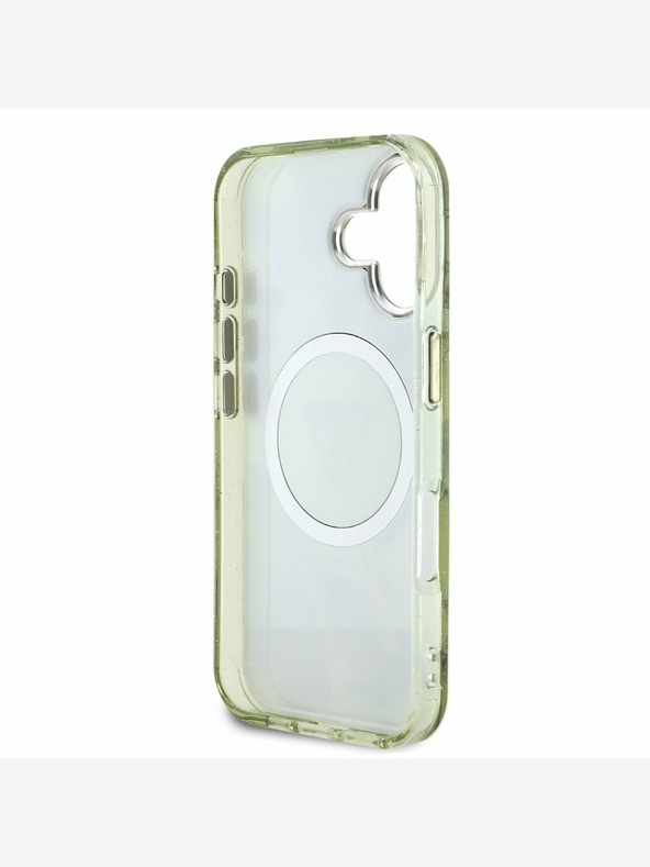 Guess Guess IML bleščeča magnolija in trikotni logotip MagSafe hrbtni ovitek za iPhone 16 Green