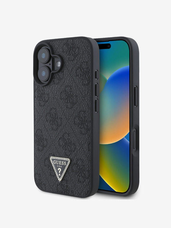 Guess Guess PU 4G Strass Triangle Metal Logo Back Cover za iPhone 16 Black