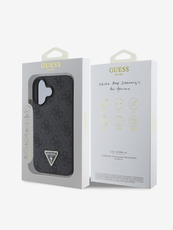 Guess Guess PU 4G Strass Triangle Metal Logo Back Cover za iPhone 16 Black