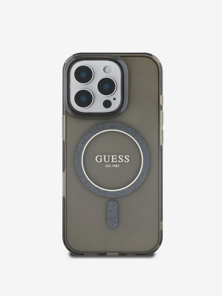 Guess Guess IML Glitter Ring MagSafe hrbtni ovitek za iPhone 16 Pro Max črn