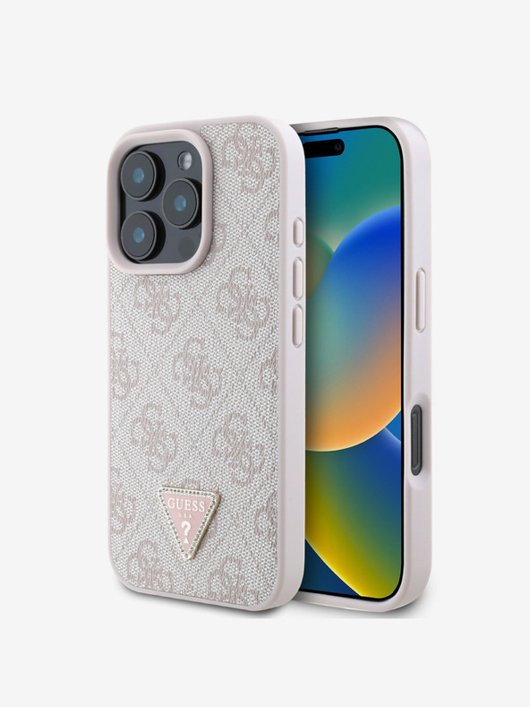 Guess Guess PU 4G Strass Triangle Metal Logo Back Cover za iPhone 16 Pro Max Pink