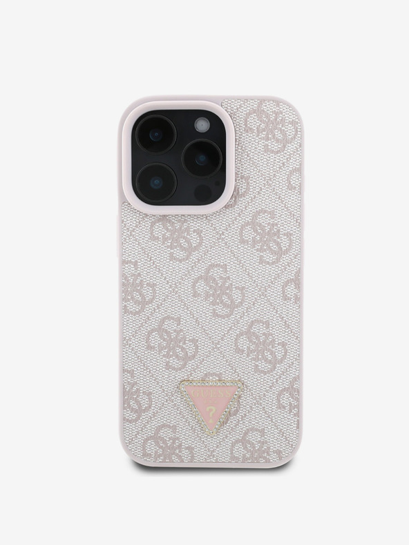 Guess Guess PU 4G Strass Triangle Metal Logo Back Cover za iPhone 16 Pro Max Pink