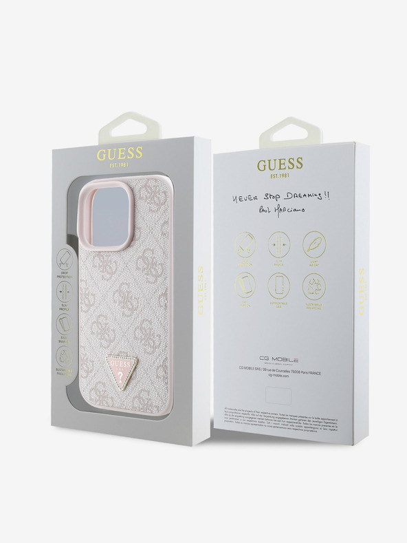 Guess Guess PU 4G Strass Triangle Metal Logo Back Cover za iPhone 16 Pro Max Pink