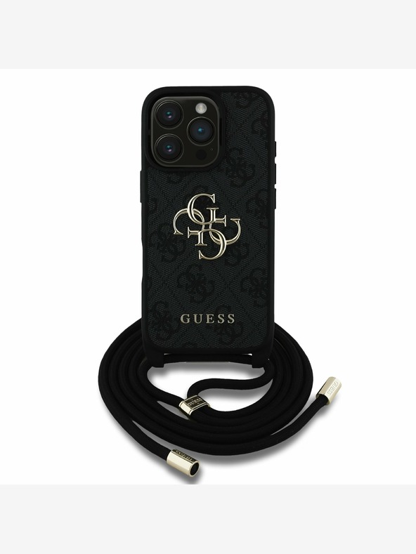 Guess Guess PU 4G Metal Logo Crossbody Strap Back Cover za iPhone 16 Pro Max Black
