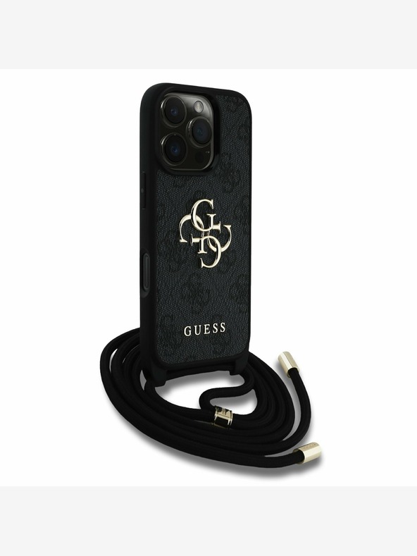 Guess Guess PU 4G Metal Logo Crossbody Strap Back Cover za iPhone 16 Pro Max Black