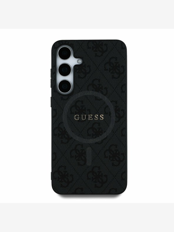 Guess PU Leather 4G Colored Ring MagSafe Zadní Kryt pro Samsung Galaxy S25 Black Ovitek za telefon
