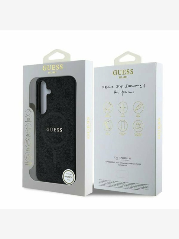 Guess PU Leather 4G Colored Ring MagSafe Zadní Kryt pro Samsung Galaxy S25 Black Ovitek za telefon