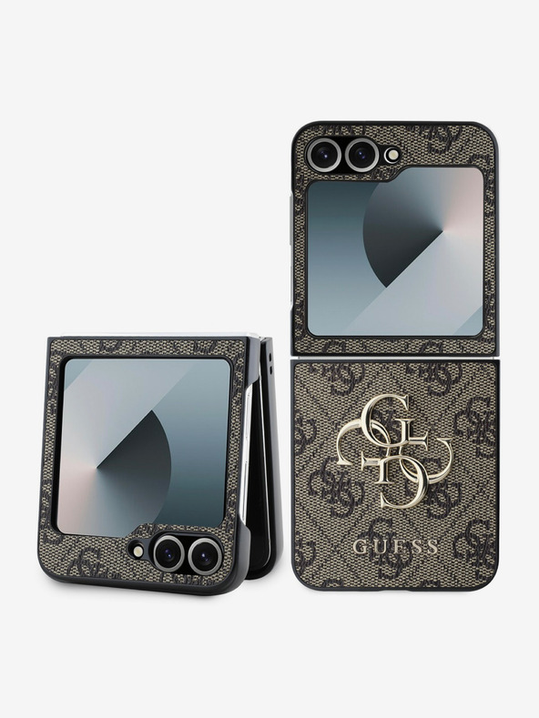 Guess Guess PU 4G kovinski zadnji ovitek z logotipom za Samsung Galaxy Z Flip 6 Brown