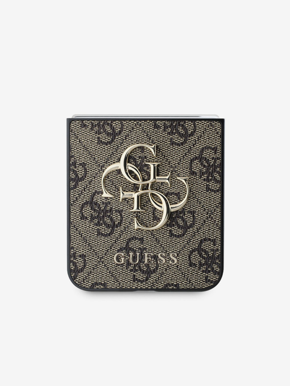Guess Guess PU 4G kovinski zadnji ovitek z logotipom za Samsung Galaxy Z Flip 6 Brown