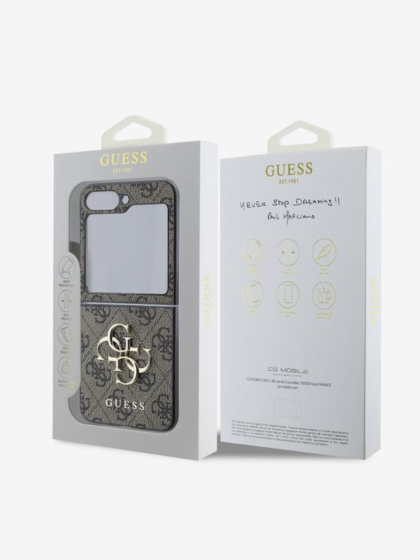 Guess Guess PU 4G kovinski zadnji ovitek z logotipom za Samsung Galaxy Z Flip 6 Brown