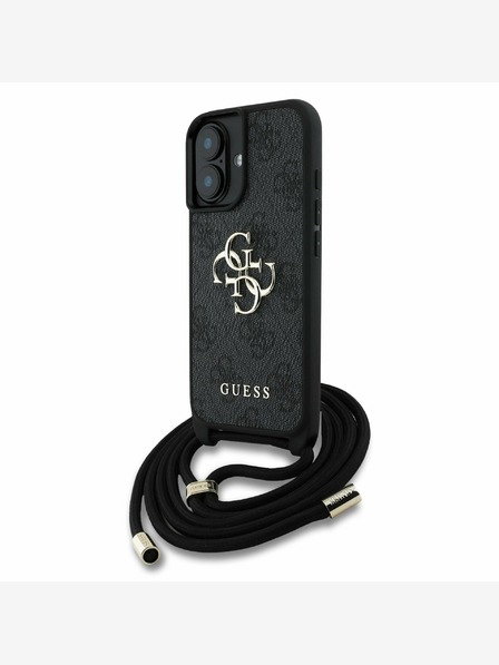 Guess Guess PU 4G Kovinski logotip Crossbody Strap hrbtni ovitek za iPhone 16 Black
