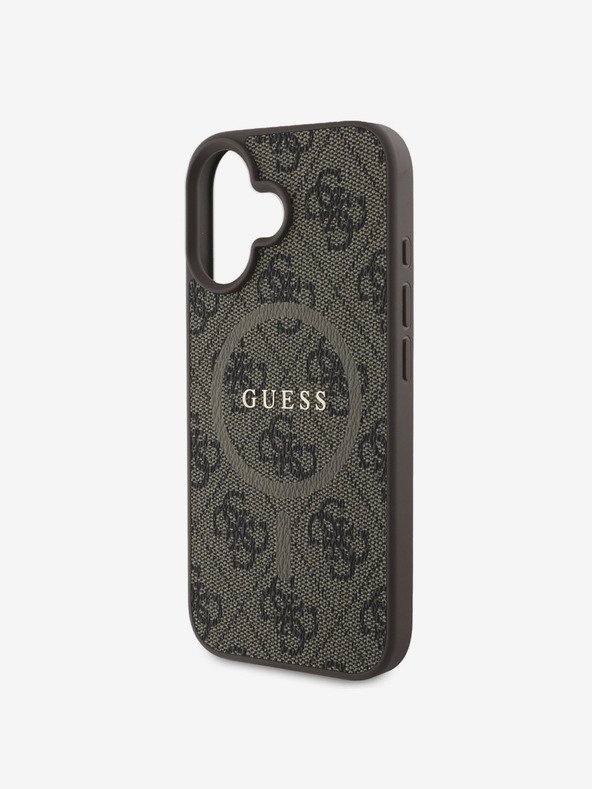 Guess Guess PU usnje 4G barvni obroč MagSafe hrbtni ovitek za iPhone 16 Plus rjava
