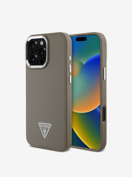 Guess Guess PU Grained Triangle Logo Back Cover za iPhone 16 Pro Max Brown