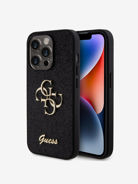 Guess Guess PU fiksni kovinski zadnji ovitek 4G s kovinskim logotipom za iPhone 15 Pro črn