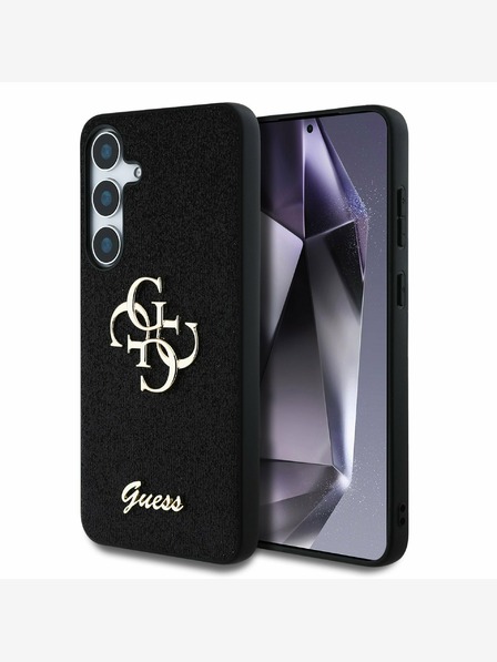Guess Guess PU fiksni kovinski zadnji ovitek 4G z bleščicami za Samsung Galaxy S25 črn