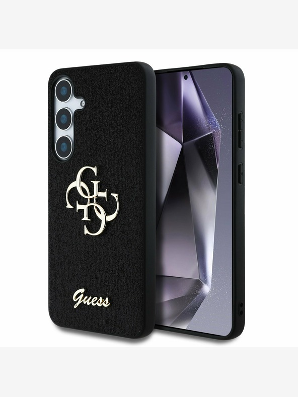 Guess Guess PU fiksni kovinski zadnji ovitek 4G z bleščicami za Samsung Galaxy S25 črn