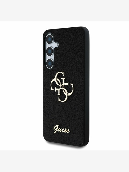 Guess Guess PU fiksni kovinski zadnji ovitek 4G z bleščicami za Samsung Galaxy S25 črn