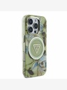 Guess Guess IML Glitter Magnolia in Triangle Logo MagSafe hrbtni ovitek za iPhone 16 Pro Max Green