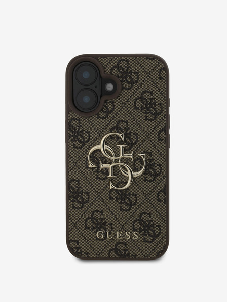 Guess Guess PU 4G kovinski logotip hrbtni ovitek za iPhone 16 rjave barve