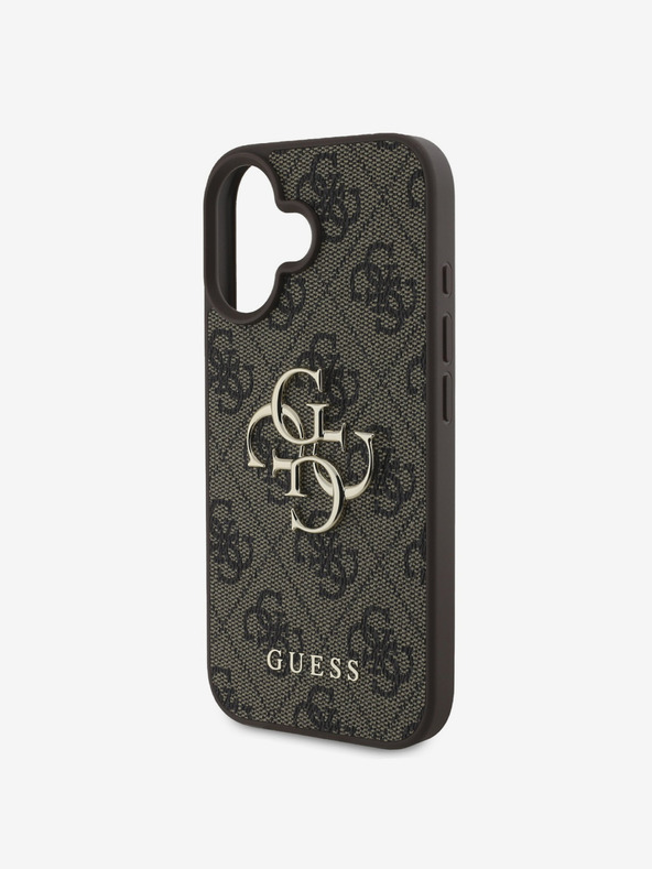 Guess Guess PU 4G kovinski logotip hrbtni ovitek za iPhone 16 rjave barve