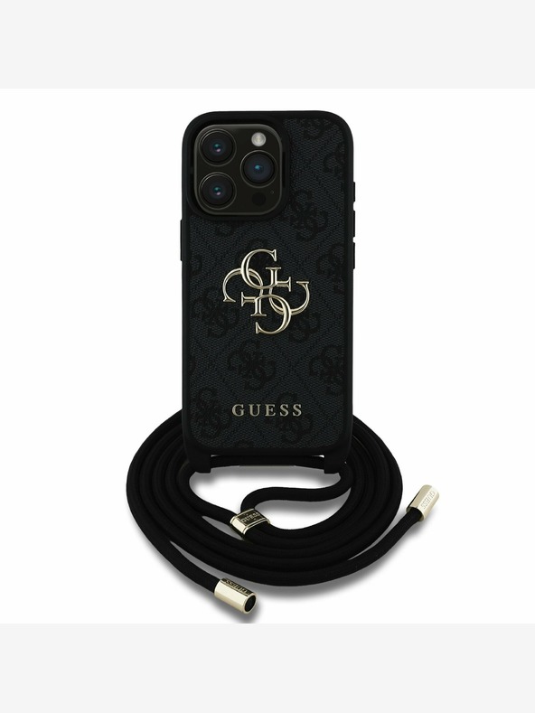 Guess Guess PU 4G kovinski logotip Crossbody trak hrbtni ovitek za iPhone 15 Pro Max Black