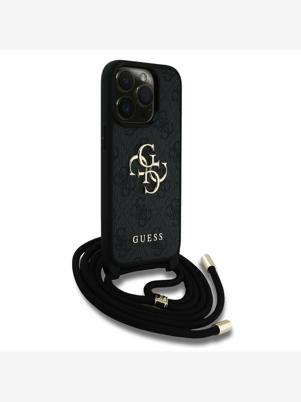 Guess Guess PU 4G kovinski logotip Crossbody trak hrbtni ovitek za iPhone 15 Pro Max Black