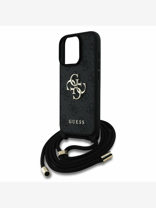 Guess Guess PU 4G kovinski logotip Crossbody trak hrbtni ovitek za iPhone 15 Pro Max Black