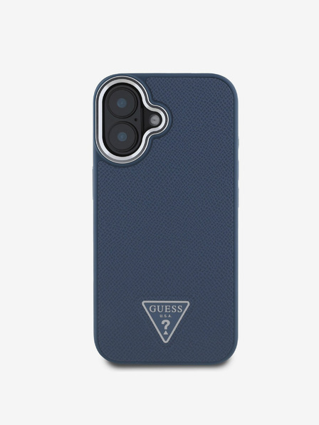 Guess Guess PU zrnat trikotni zadnji ovitek z logotipom za iPhone 16 modri