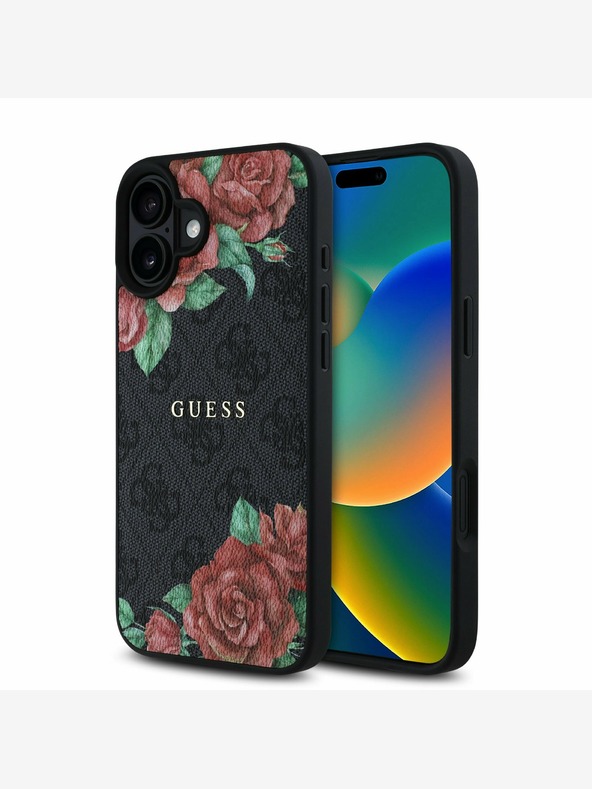 Guess Guess PU usnje 4G Roses MagSafe hrbtni ovitek za iPhone 16 Black
