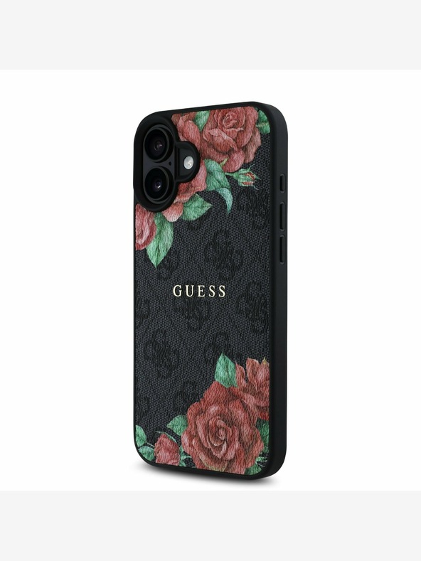 Guess Guess PU usnje 4G Roses MagSafe hrbtni ovitek za iPhone 16 Black