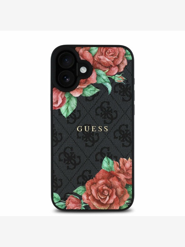 Guess Guess PU usnje 4G Roses MagSafe hrbtni ovitek za iPhone 16 Black