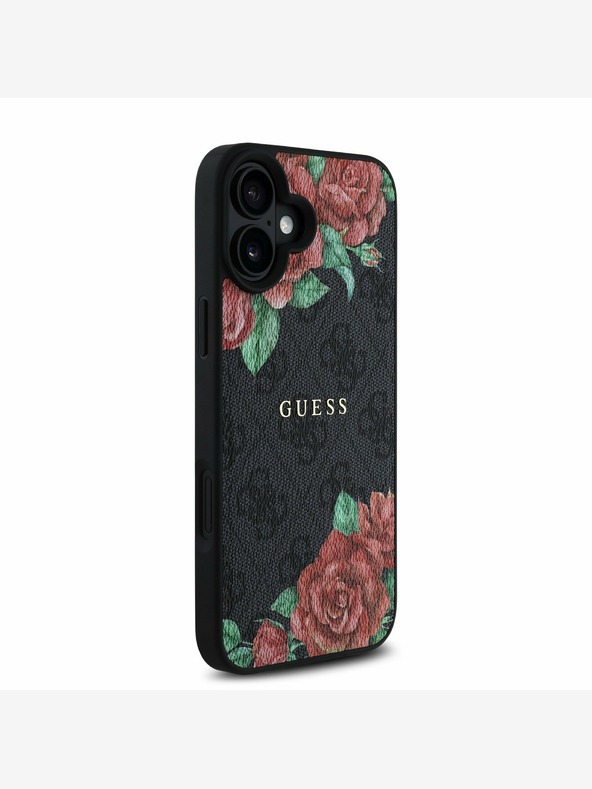 Guess Guess PU usnje 4G Roses MagSafe hrbtni ovitek za iPhone 16 Black