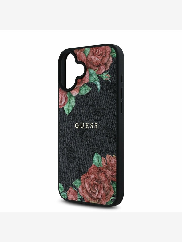 Guess Guess PU usnje 4G Roses MagSafe hrbtni ovitek za iPhone 16 Black