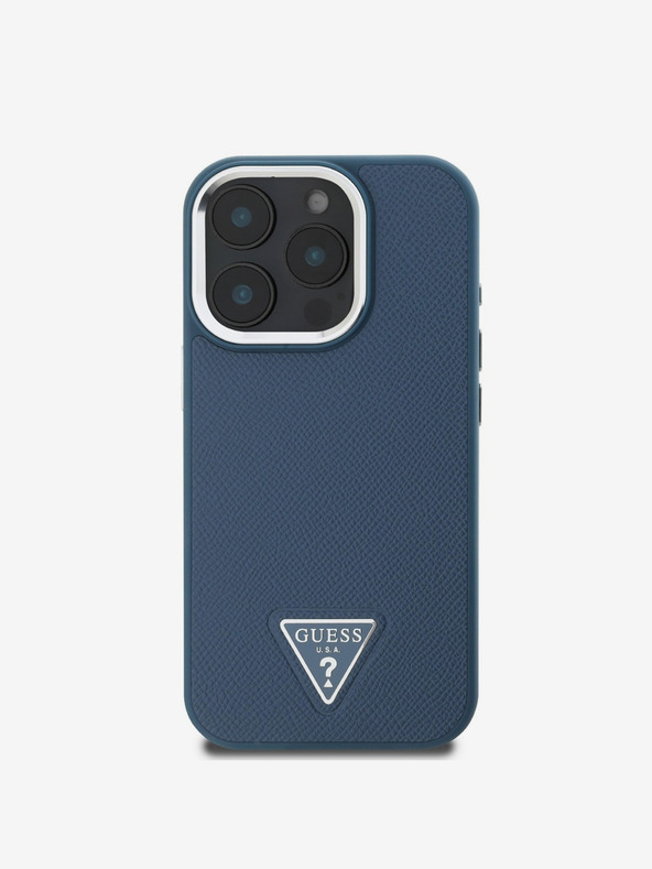 Guess Guess PU Grained Triangle Logo hrbtni ovitek za iPhone 16 Pro Max Blue