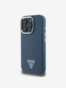 Guess Guess PU Grained Triangle Logo hrbtni ovitek za iPhone 16 Pro Max Blue