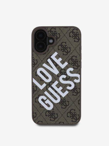 Guess Guess PU usnje 4G Big Love Logo MagSafe hrbtni ovitek za iPhone 16 Brown