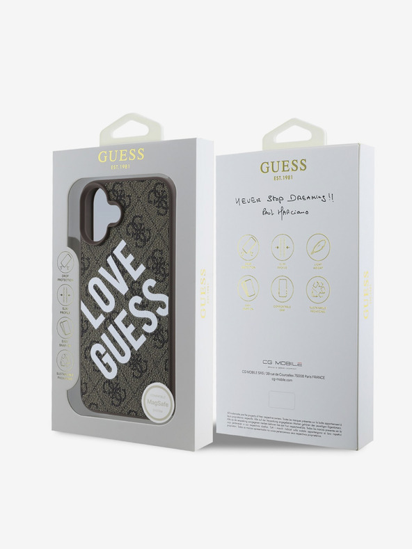 Guess Guess PU usnje 4G Big Love Logo MagSafe hrbtni ovitek za iPhone 16 Brown
