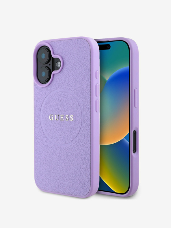 Guess Guess PU Grained Classic Logo MagSafe hrbtni ovitek za iPhone 16 vijolične barve