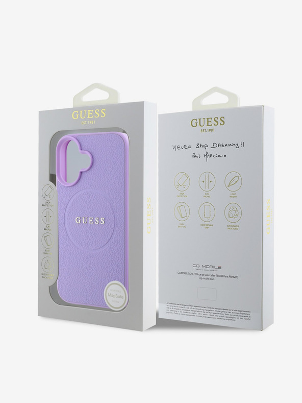 Guess Guess PU Grained Classic Logo MagSafe hrbtni ovitek za iPhone 16 vijolične barve